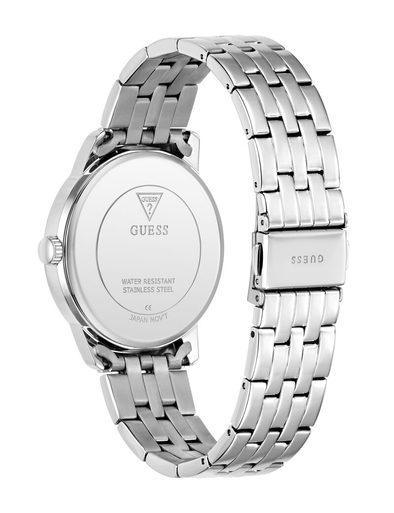 guess mens silver tone round analog watch