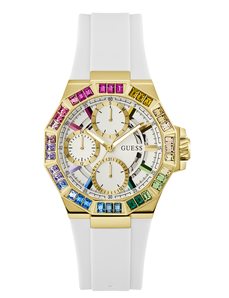 Ladies White Gold Tone Multi-function Watch