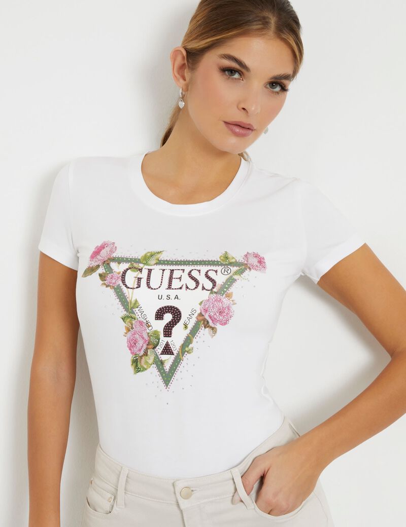 تيشيرت مطاطي بطبعة الزهور وبشعار الماركة