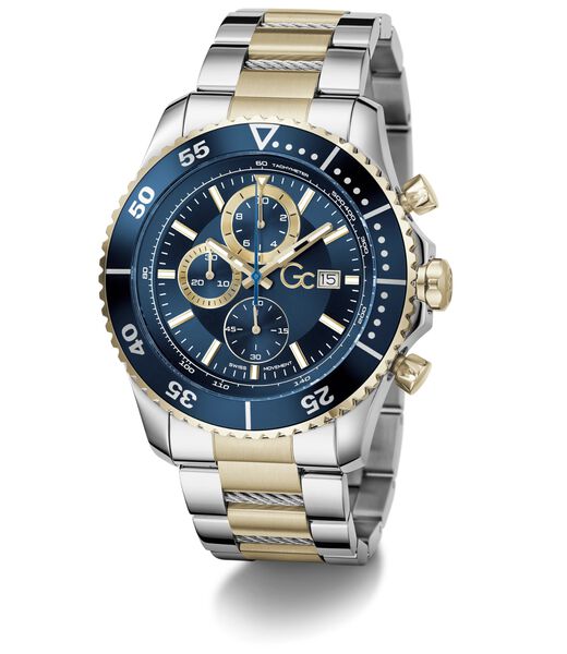 Gc Sportchic Men S 3540 D Mvmt Blue Dail 10 Amt Silver Yellow Gold Stainless Steel Brct