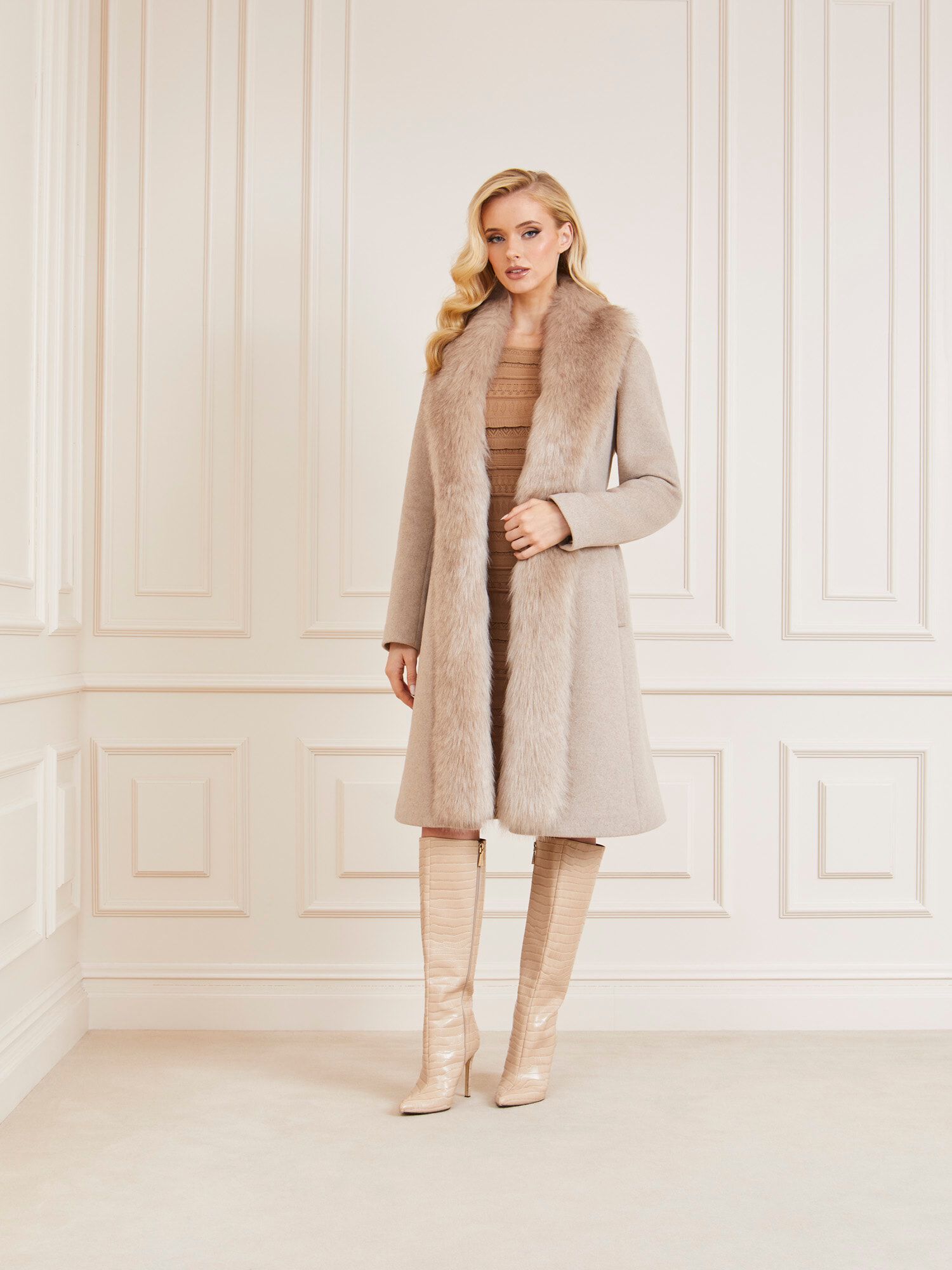 Shop GUESS Online Marciano Faux Fur Wool Blend Coat
