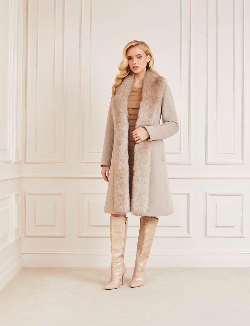 Marciano Faux Fur Wool Blend Coat