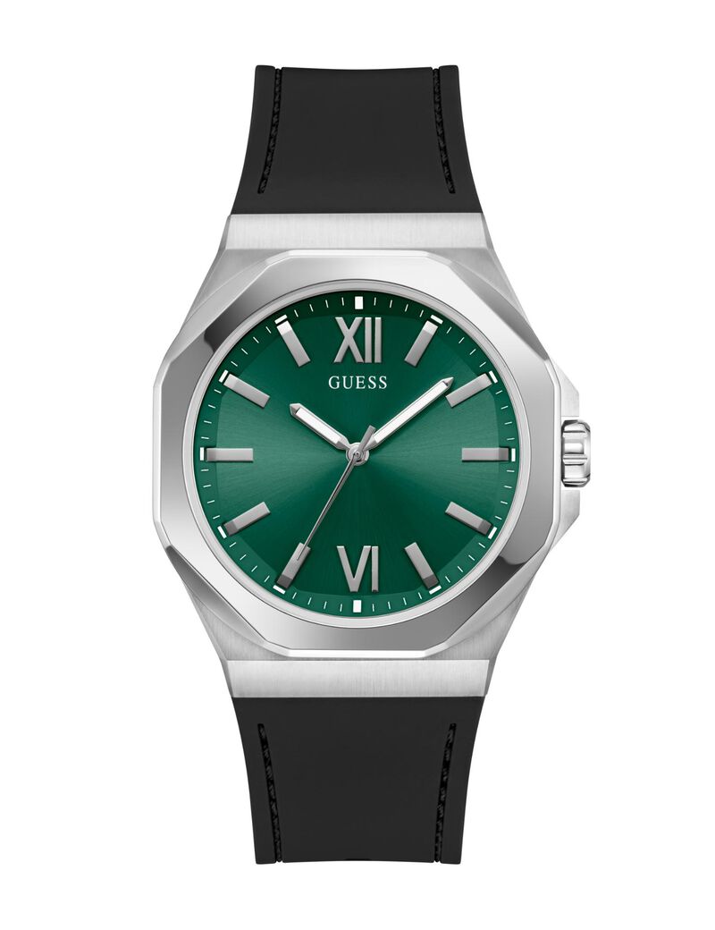 Mens Black Silver Tone Analog Watch