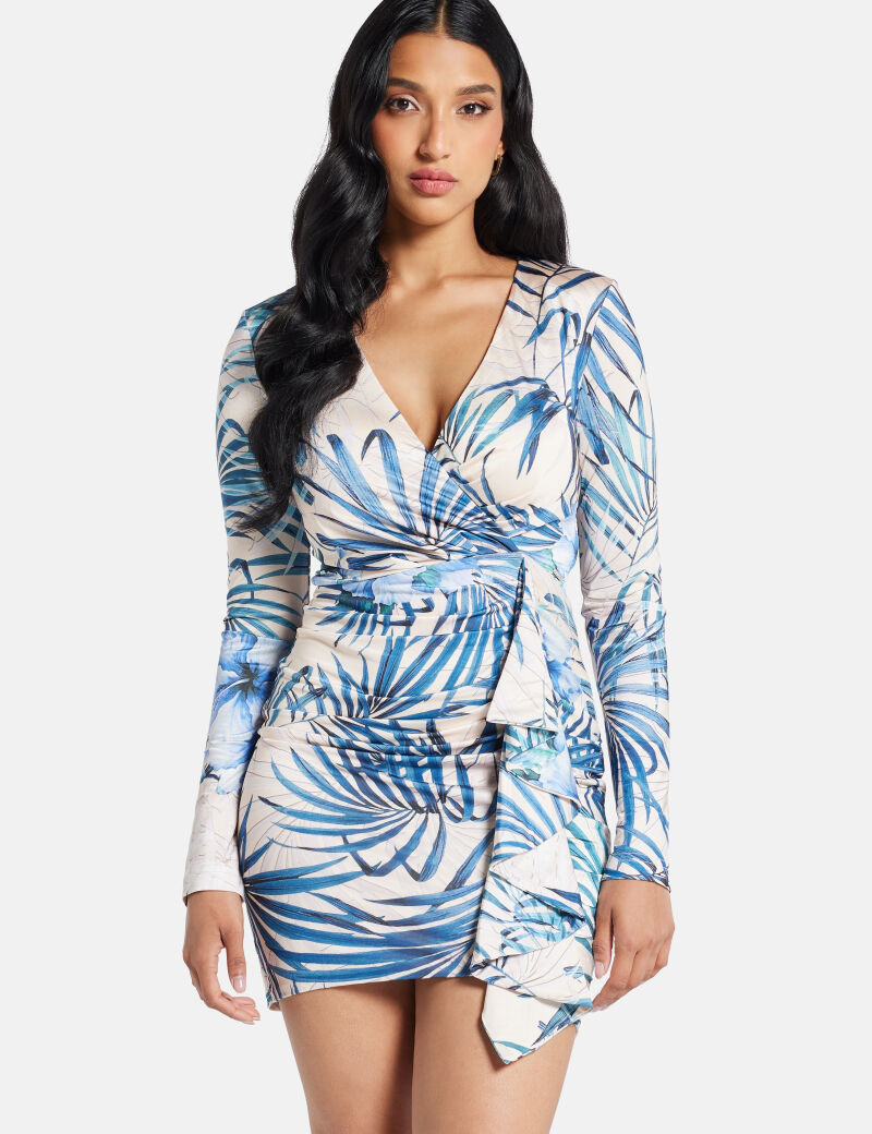 فستان قصير مطبوع بالكامل