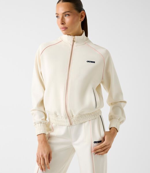 High neck full-zip sweater