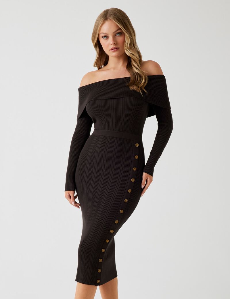 Off-shoulder midi sweater dress