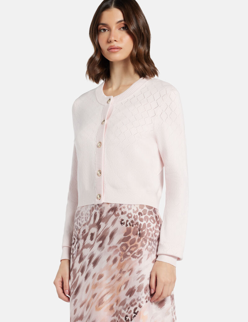 Open-knit cropped cardigan sweater