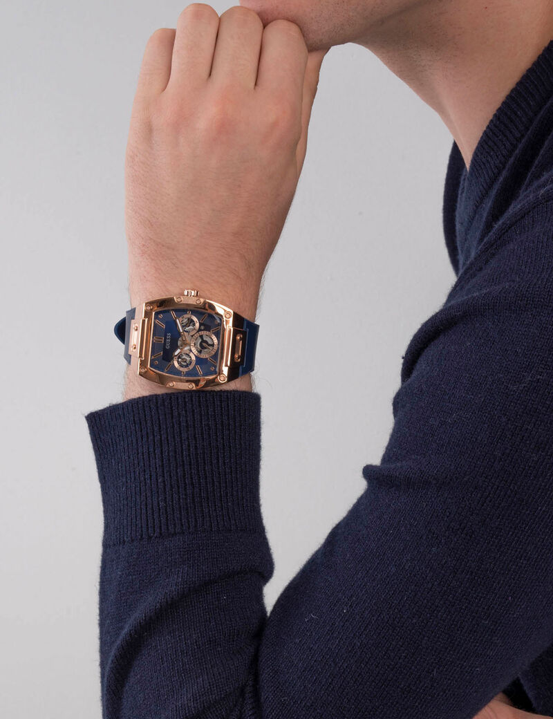 Rose Gold And Blue Rectangular Watch