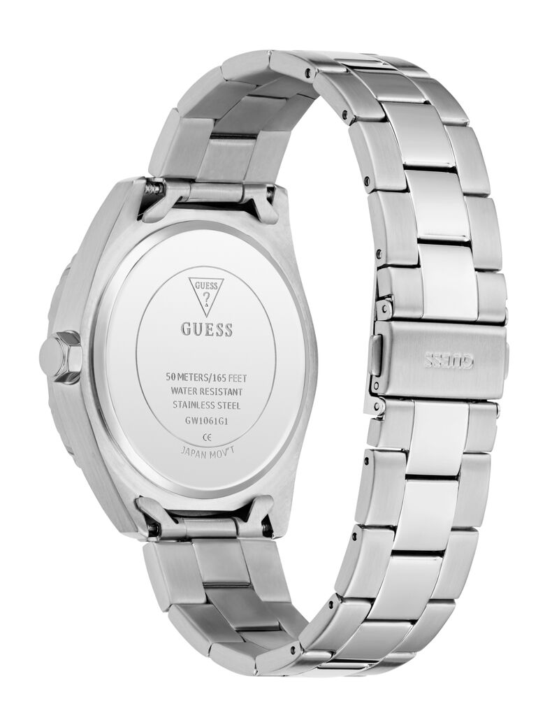 guess mens silver tone round analog watch
