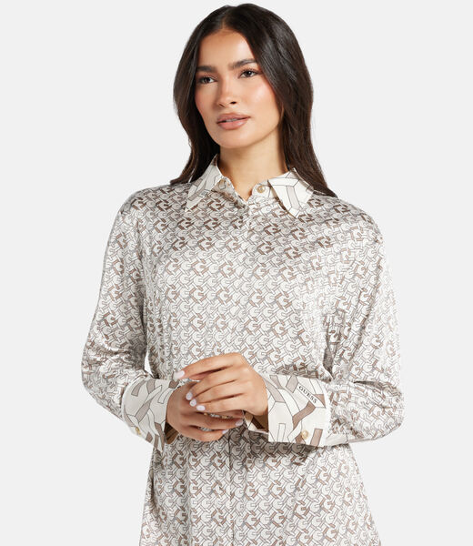 All-over logo satin mini shirt dress
