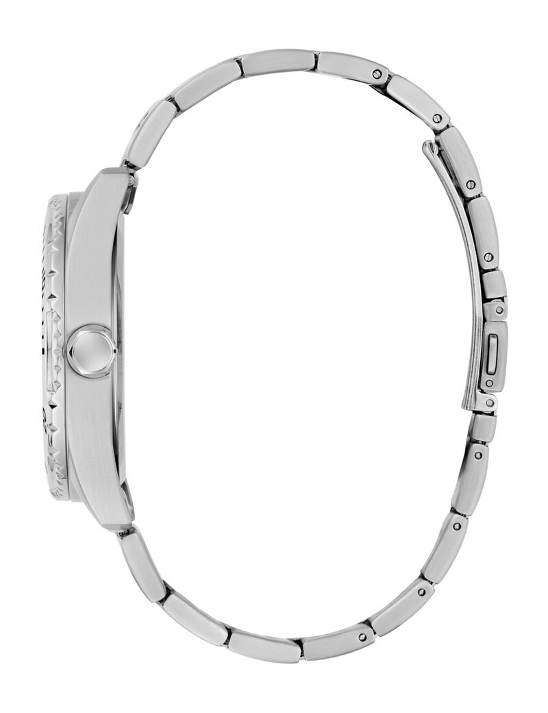 guess mens silver tone round analog watch