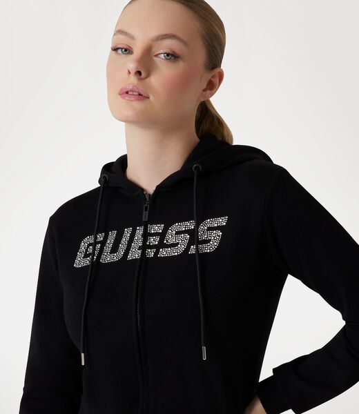 Logo rhinestones hoodie sweatshirt