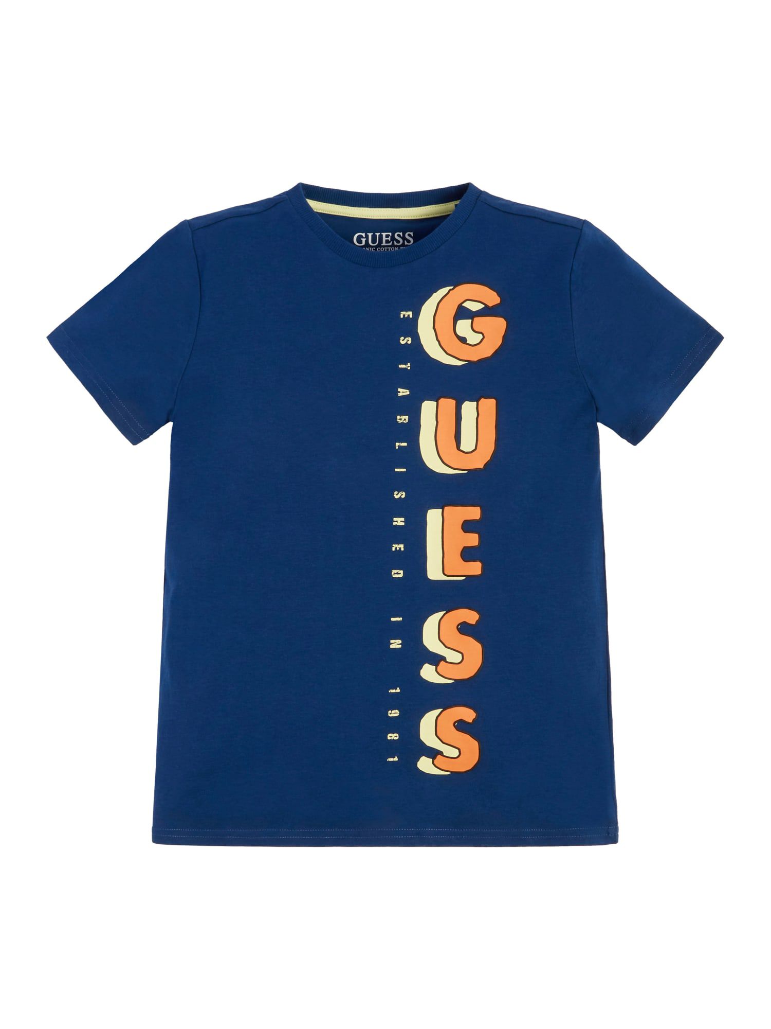 Orange and blue guess shirt store
