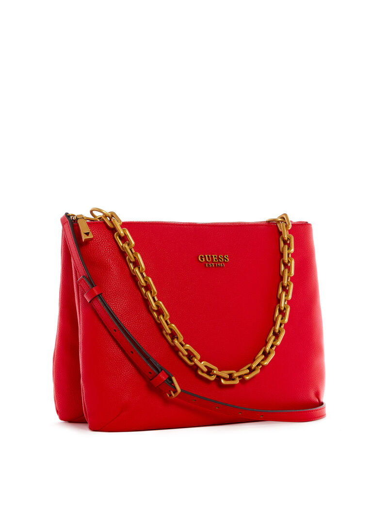 Red Multicompartment Shoulder Bag