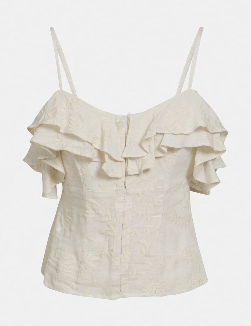 Embroidered Frill Top