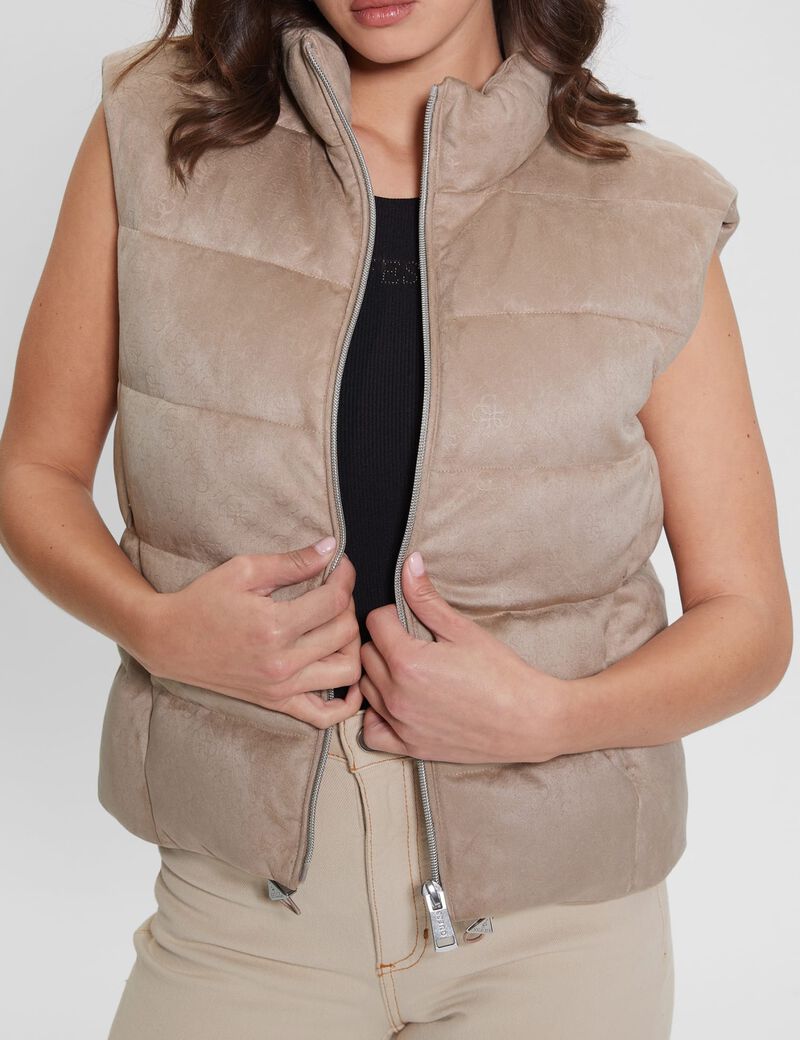4G Logo Faux Suede Puffer Vest