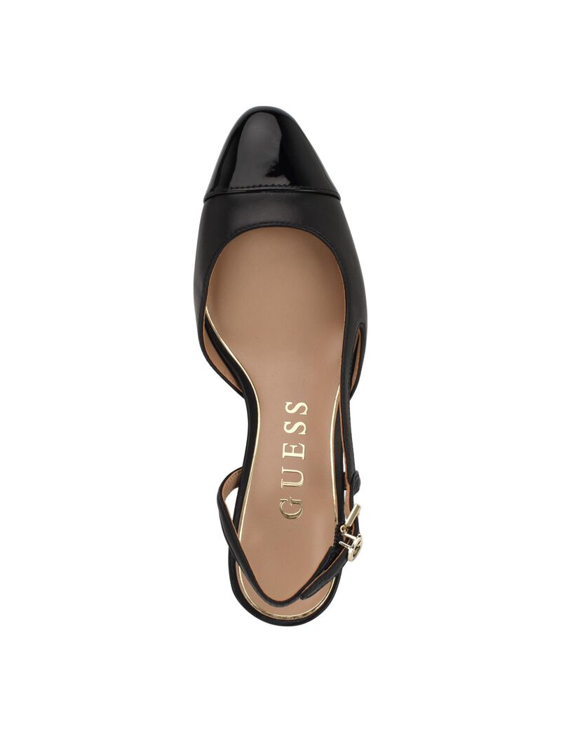Slingback Cap Toe Block Heel Pumps