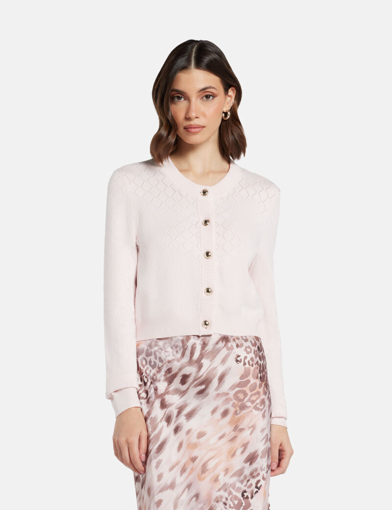 Open-knit cropped cardigan sweater