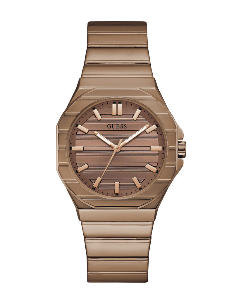 guess mens bronze brown rose gold tone round analog watch