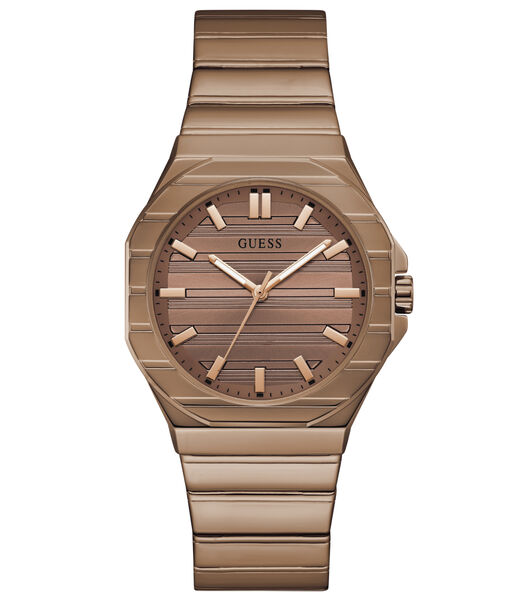 guess mens bronze brown rose gold tone round analog watch
