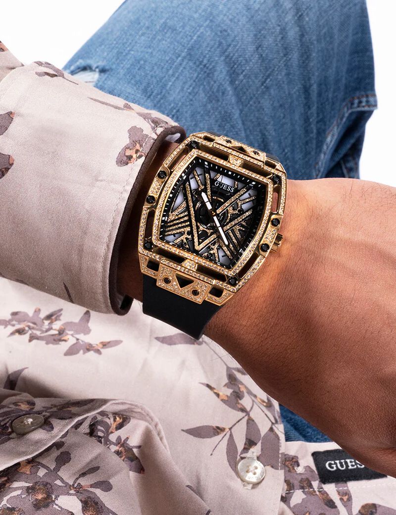 Mens Black Gold Tone Analog Watch