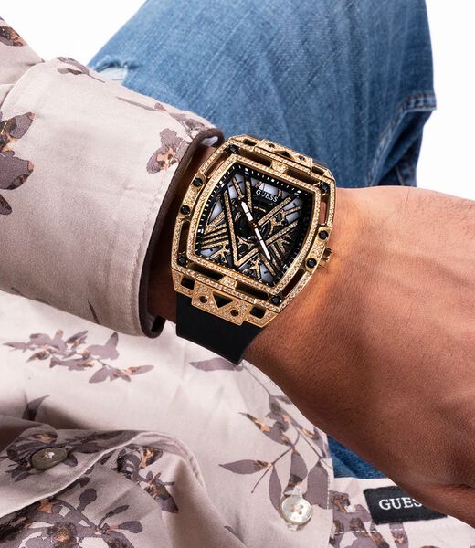 Mens Black Gold Tone Analog Watch