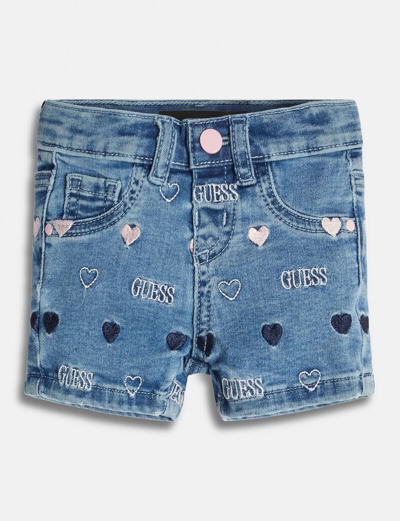 Embroidered denim shorts