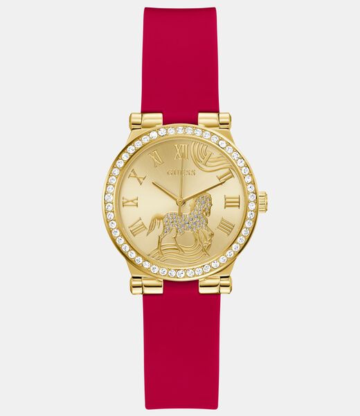 Ladies Red Gold Tone Analog Watch