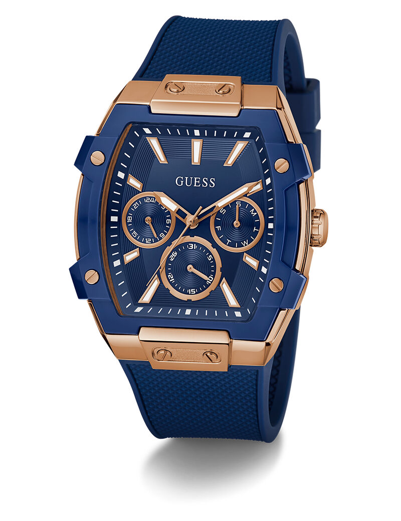 guess mens blue rose gold tone multi function watch