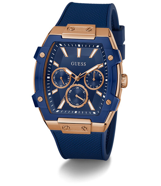Mens Blue Rose Gold Tone Multi-function Watch