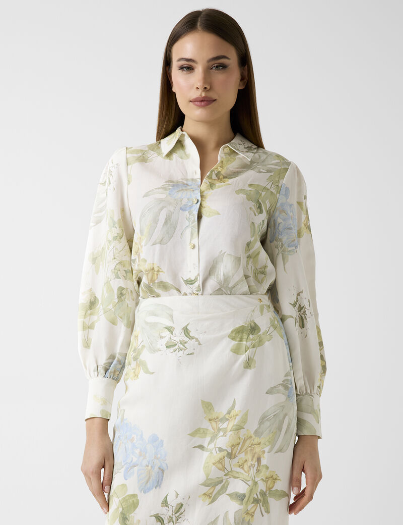guess linen blend printed shirt