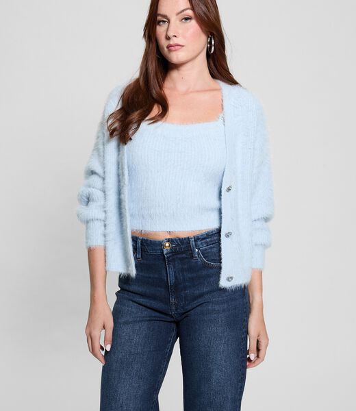 Fuzzy yarn cardigan