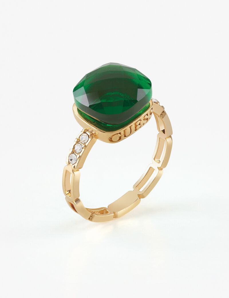 10X10Mm Emerald & Crystals Yellow Gold