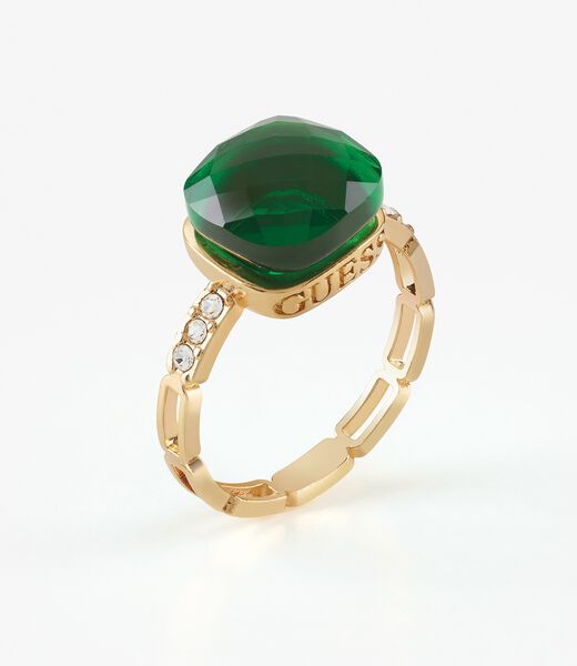 10X10Mm Emerald & Crystals Yellow Gold