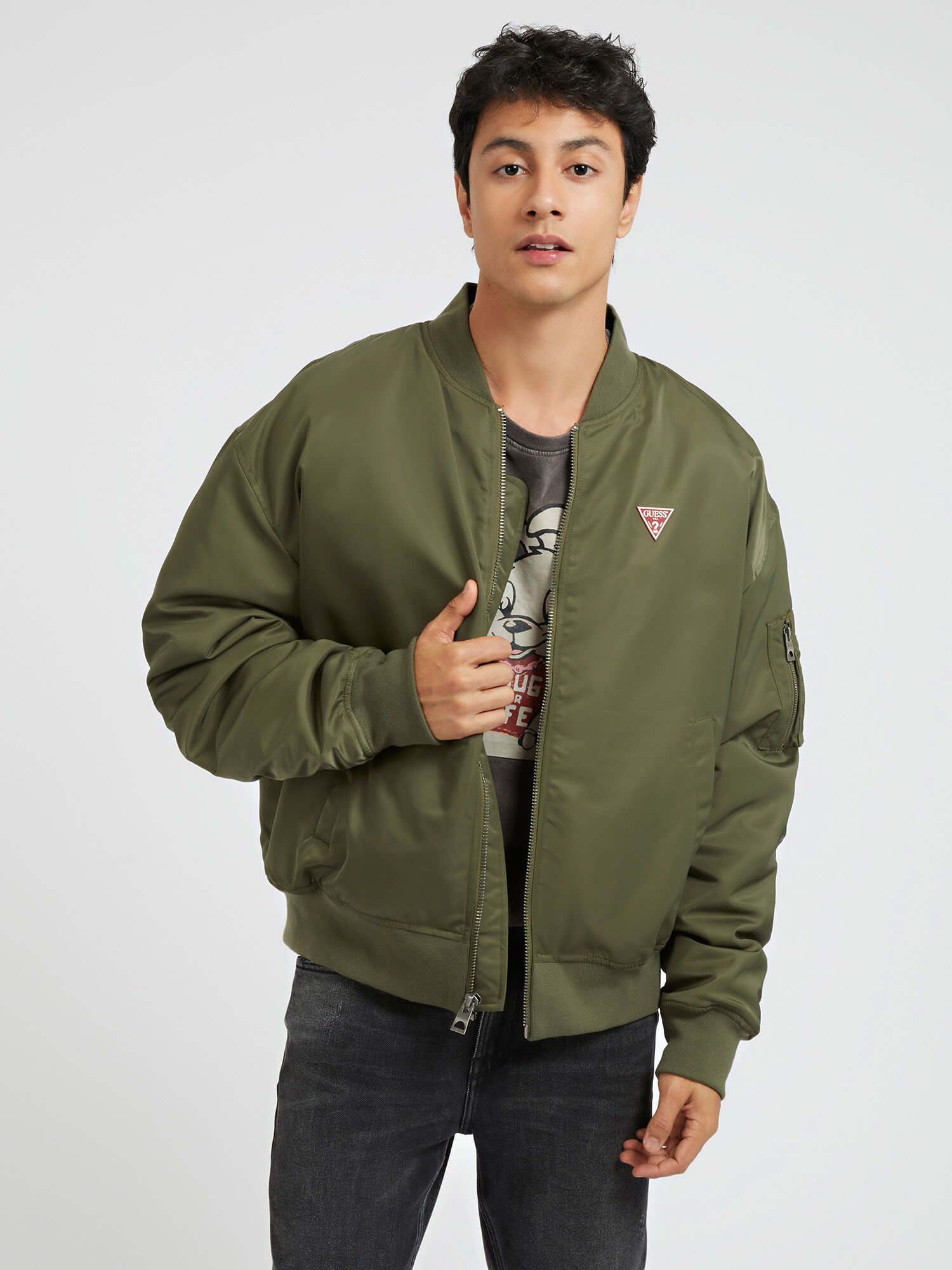 Guess green bomber jacket sales