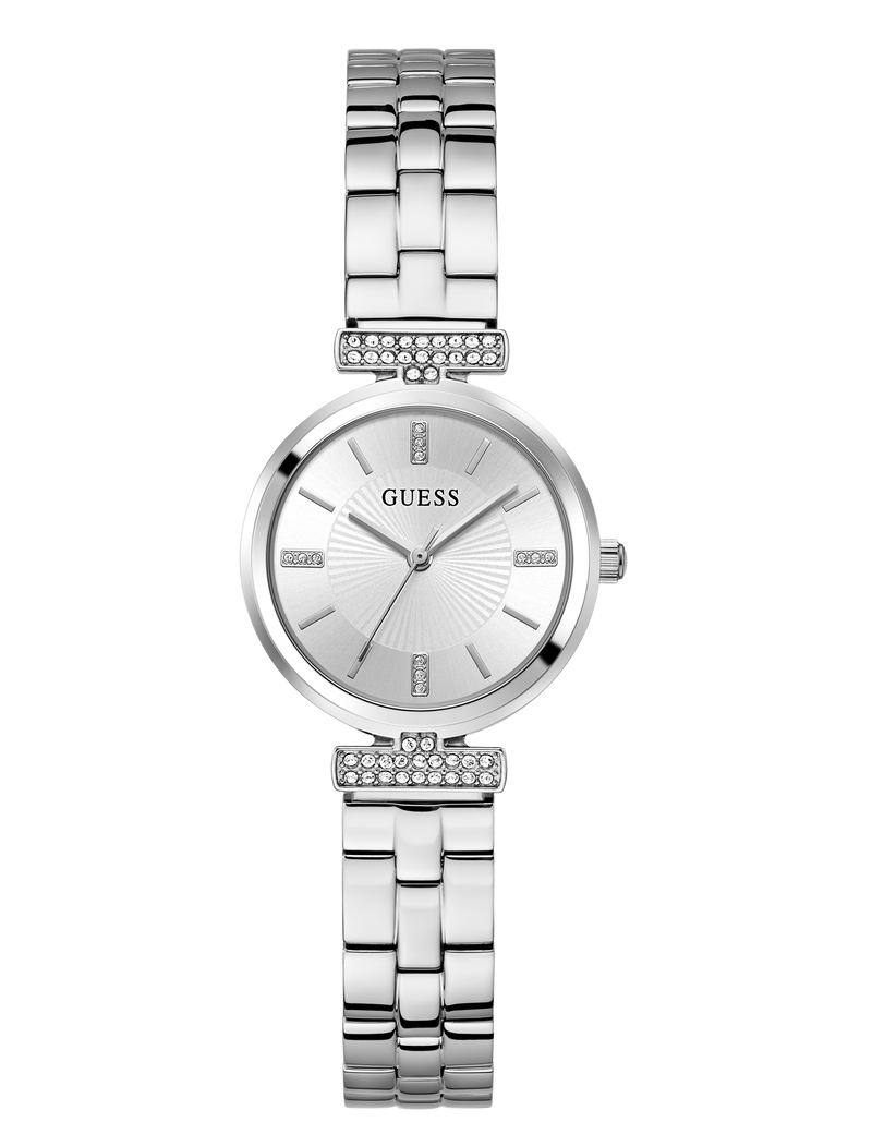 guess ladies silver tone analog watch