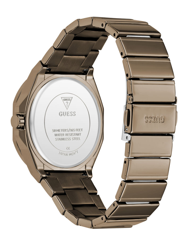 guess mens bronze brown rose gold tone round analog watch
