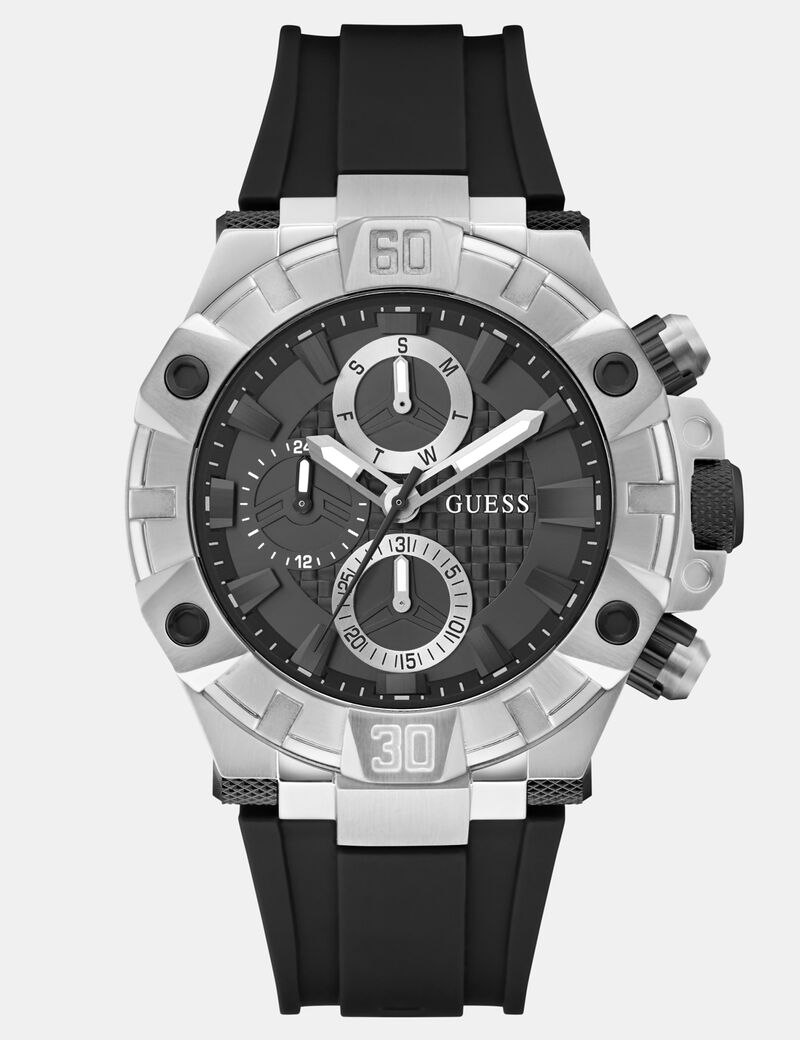 Mens Black Silver Tone Multi-function Watch