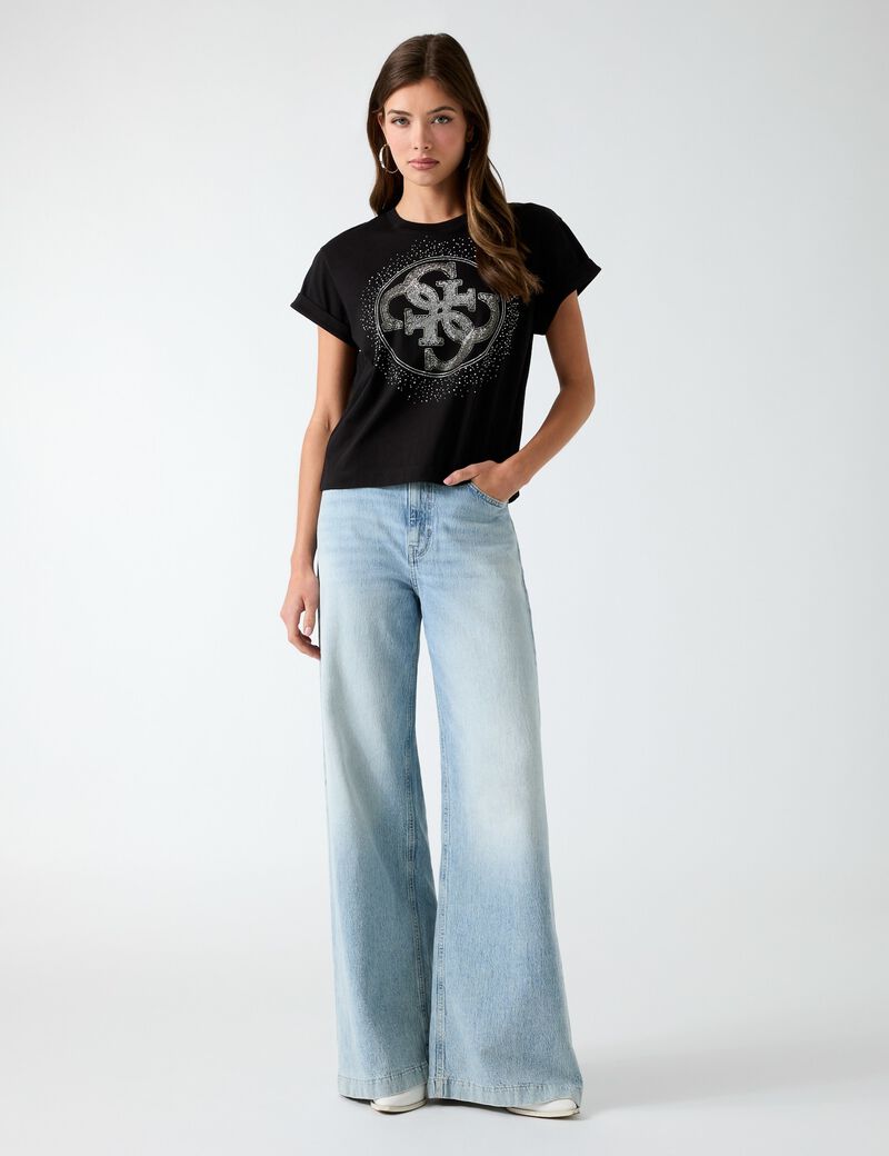 guess rhinestones logo t shirt