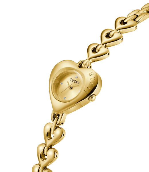 Ladies Yellow Gold Tone Heart Analog Watch