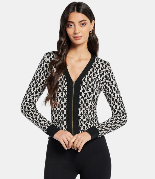 Allover jacquard long sleeve cardigan