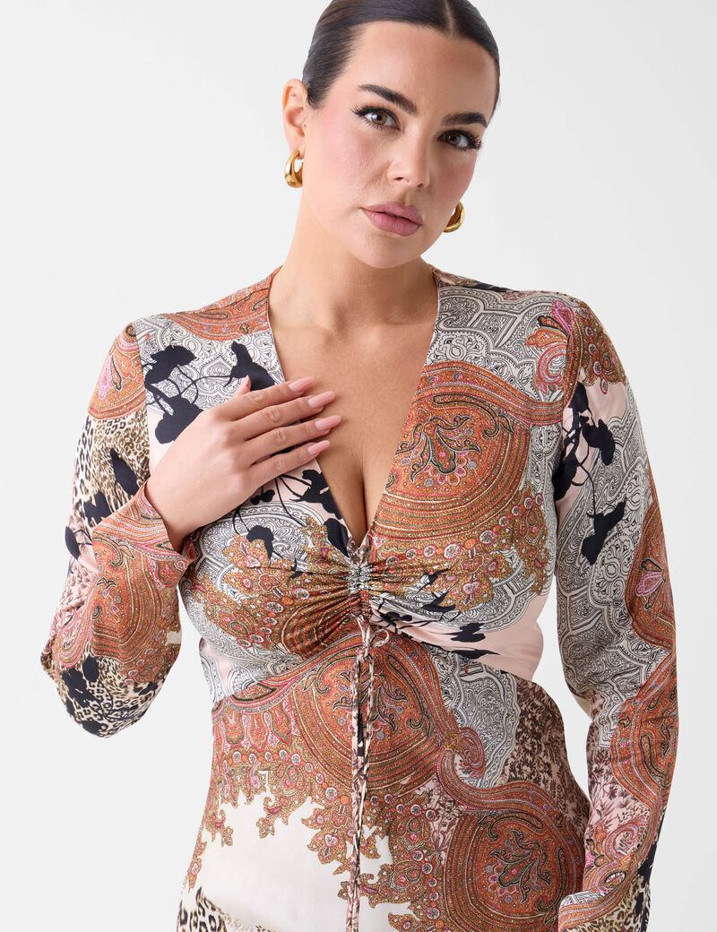 GWENDA LS V NECK DRESS