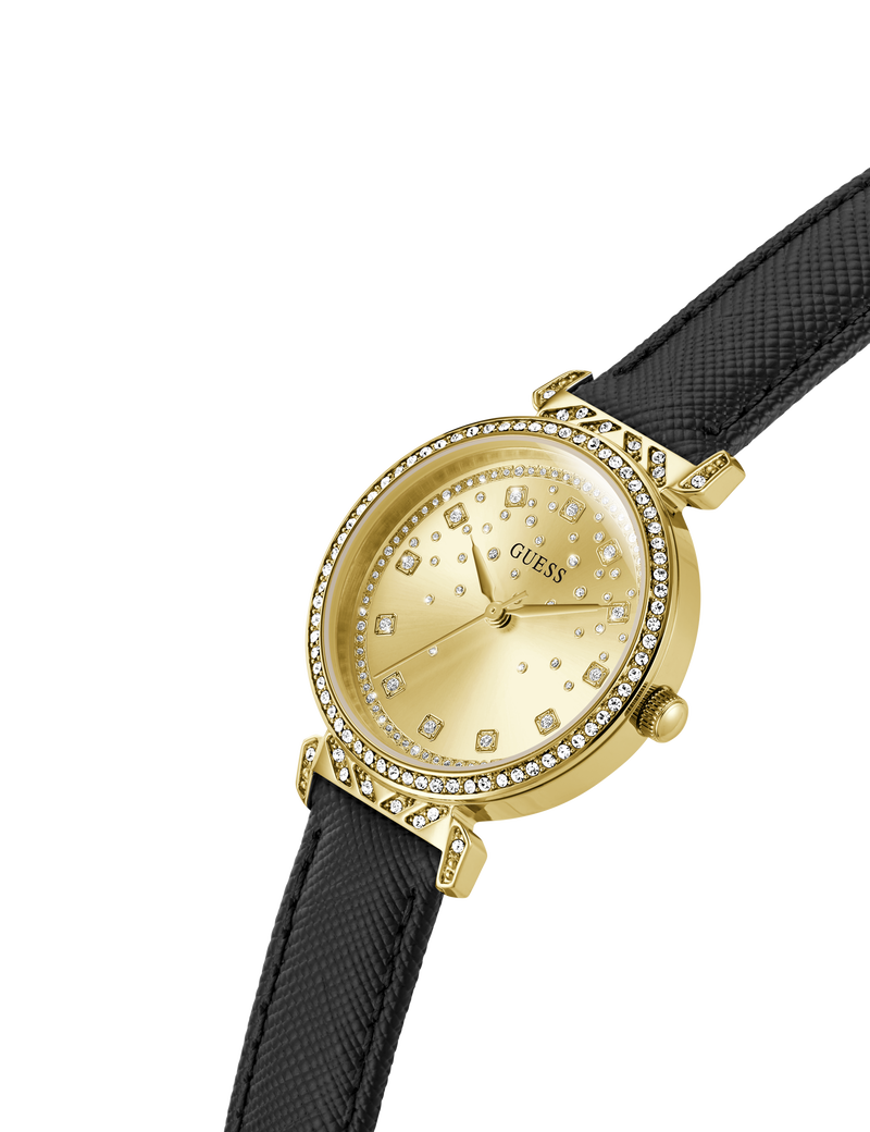 Ladies Black Gold Tone Analog Watch