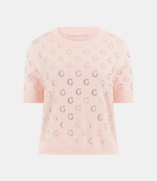 Cropped rhinestone logo sweater