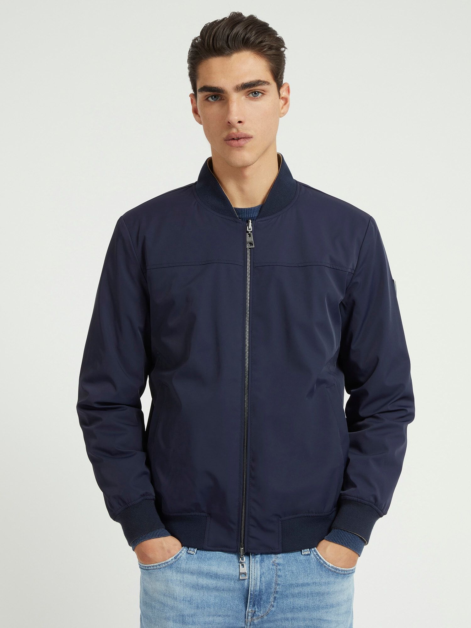 Guess blue bomber jacket discount