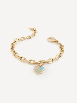 Turquoise Double Heart Charm Yellow Gold
