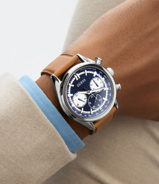 Mens Brown Silver Tone Multi-function Watch