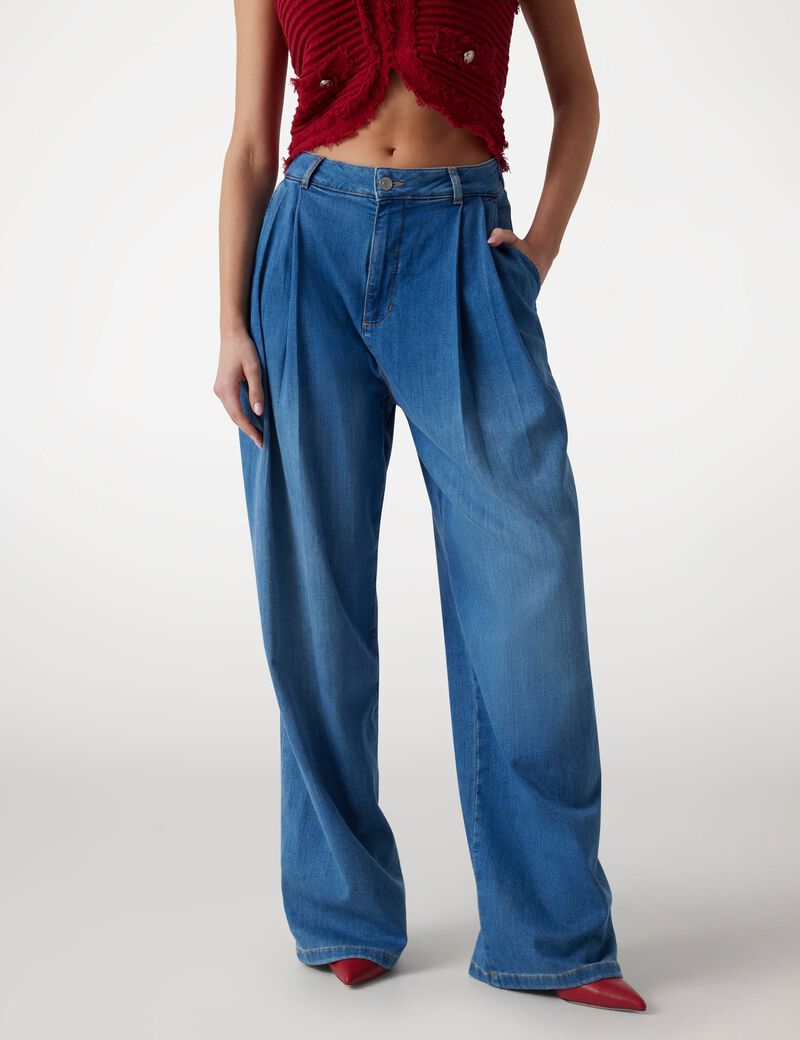 بنطلون جينز فضفاض من مزيج الكتان