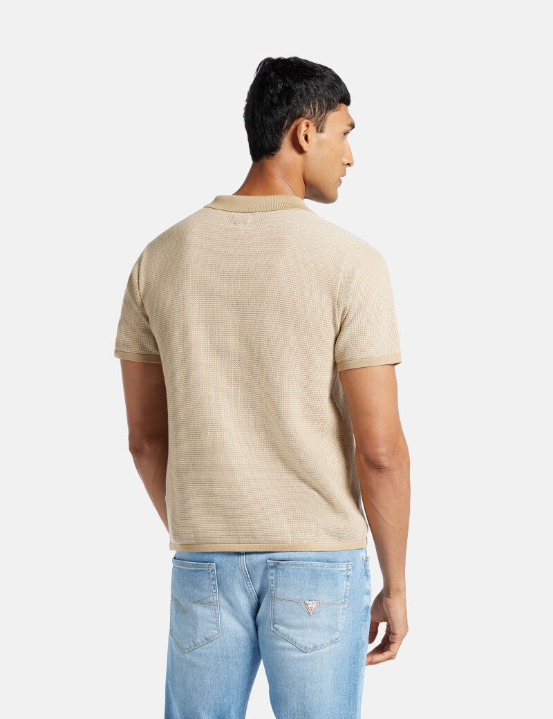 Textured button-through polo shirt