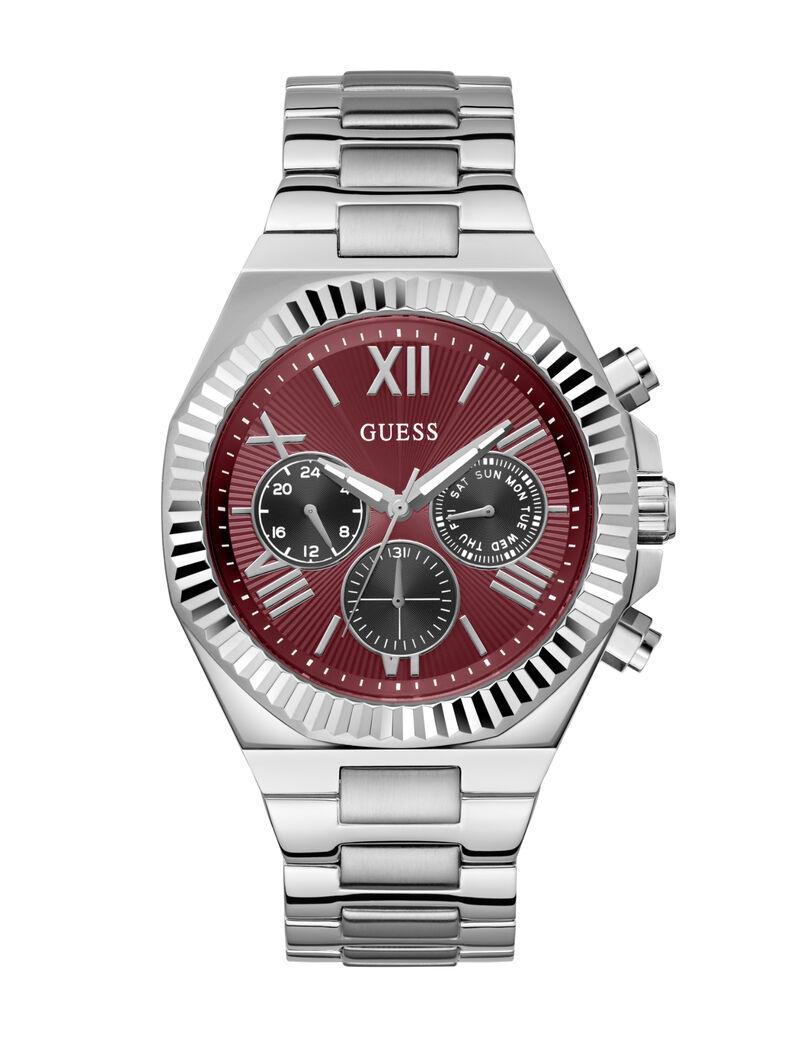 guess mens silver tone round analog watch